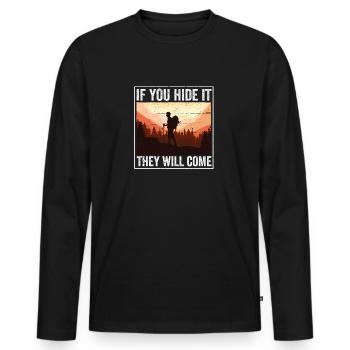 If you hide it, they will come Geocacher - Men's Premium Organic Long Sleeve Shirt - black - Front - Nico (187cm)