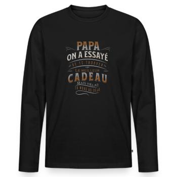 Meilleur cadeau pour Papa - Fête des pères - T-shirt manches longues Premium bio Homme - noir - Devant - Nico (187cm)