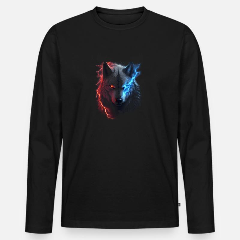 Roter und blauer Blitzwolf - Männer Premium Bio Langarmshirt - Schwarz