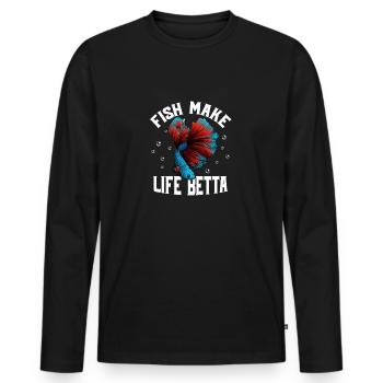Fish Make Life Betta Aquarium Owner Fish Keeping - Men's Premium Organic Long Sleeve Shirt - black - Front - Nico (187cm)
