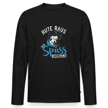 Rute Raus der Spaß beginnt - Anglerdesign - Männer Premium Bio Langarmshirt - Schwarz - Vorne - Nico (187cm)