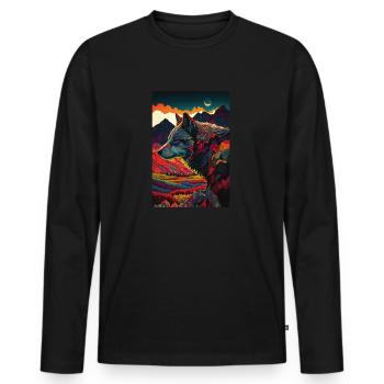 Colorful Painting Wolf in the Sunset – Design - Männer Premium Bio Langarmshirt - Schwarz - Vorne - Nico (187cm)