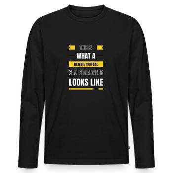 Newbie virtual sales manager - Men's Premium Organic Long Sleeve Shirt - black - Front - Nico (187cm)