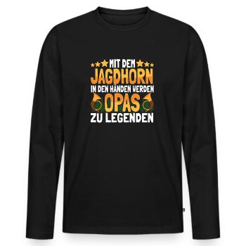 Mit dem Jagdhorn Opa - Waidmann Jäger und Jagd - Männer Premium Bio Langarmshirt - Schwarz - Vorne - Nico (187cm)