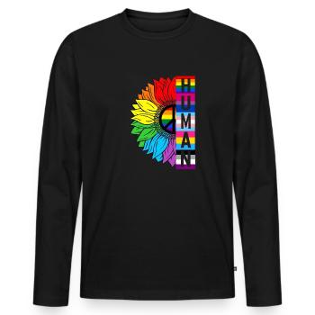 Human Sunflower Rainbow LGBT Flag Gay Pride Proud - Men's Premium Organic Long Sleeve Shirt - black - Front - Nico (187cm)