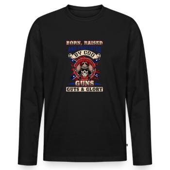 4. Juli: Geboren, aufgezogen und beschützt von Gott Waffen - Männer Premium Bio Langarmshirt - Schwarz - Vorne - Nico (187cm)