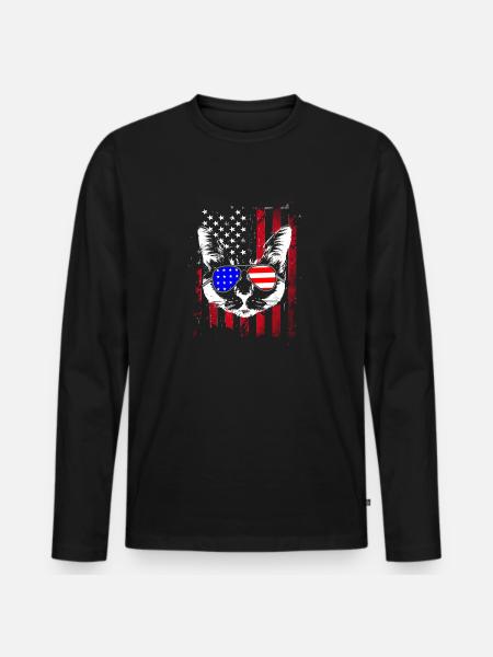 July 4th Cat US Flag - Men's Premium Organic Long Sleeve Shirt - black
