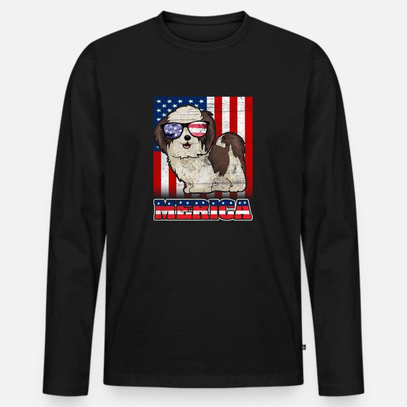 4. Juli Hund Merica - Männer Premium Bio Langarmshirt - Schwarz