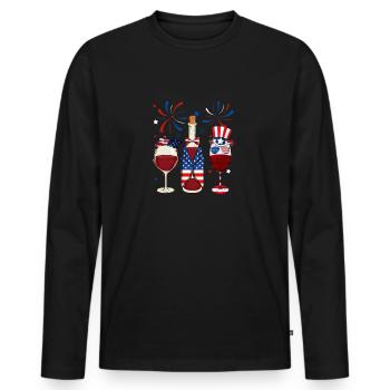 July 4th Wine Party America - Men's Premium Organic Long Sleeve Shirt - black - Front - Nico (187cm)