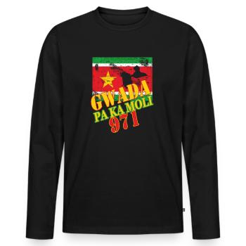GWADA PA KA MOLI DRAPEAU 971 GUADELOUPE CREOLE - T-shirt manches longues Premium bio Homme - noir - Devant - Nico (187cm)