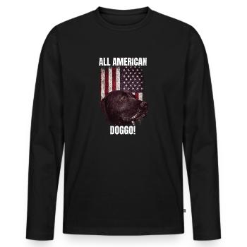 All American Doggo! USA Flag Patriotic 4th Of Jul - Men's Premium Organic Long Sleeve Shirt - black - Front - Nico (187cm)