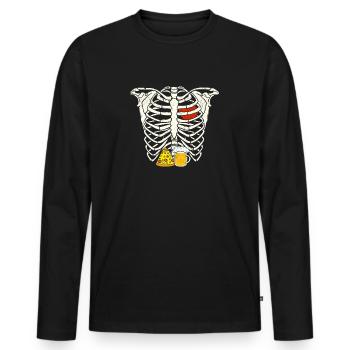 Daddy Skeleton Halloween Beer Pizza Drôle Enceinte - T-shirt manches longues Premium bio Homme - noir - Devant - Nico (187cm)