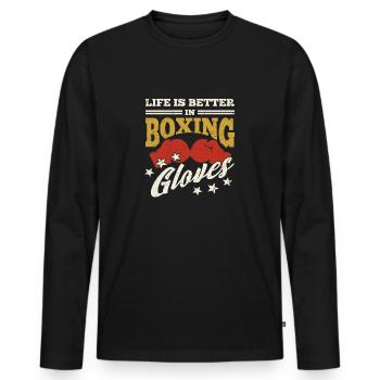 Boxer Quote Life Is Better In Boxing Gloves Gift - Männer Premium Bio Langarmshirt - Schwarz - Vorne - Nico (187cm)