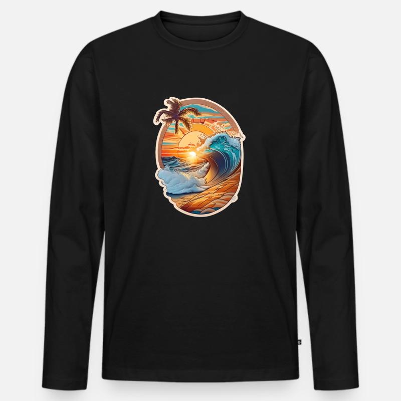 Strand und Welle - Männer Premium Bio Langarmshirt - Schwarz