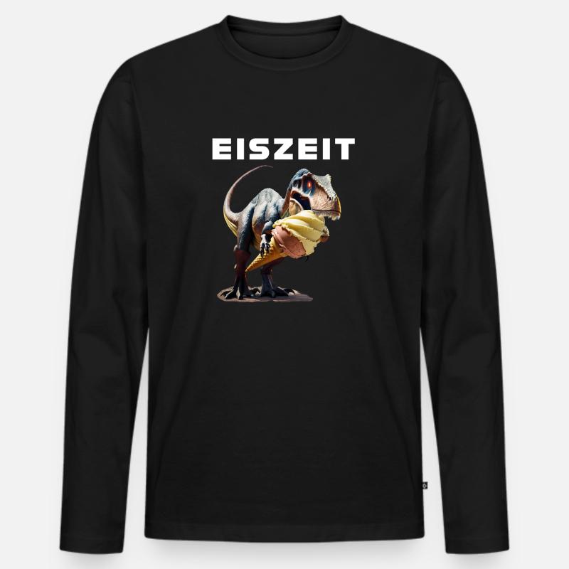 Eiszeit mit Dinosaurier - Männer Premium Bio Langarmshirt - Schwarz