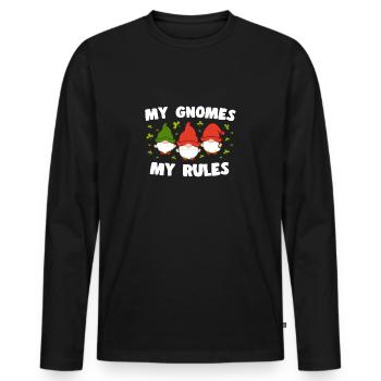 My Gnomes My Rules Loverleaf Yard Garden Gnome - Men's Premium Organic Long Sleeve Shirt - black - Front - Nico (187cm)