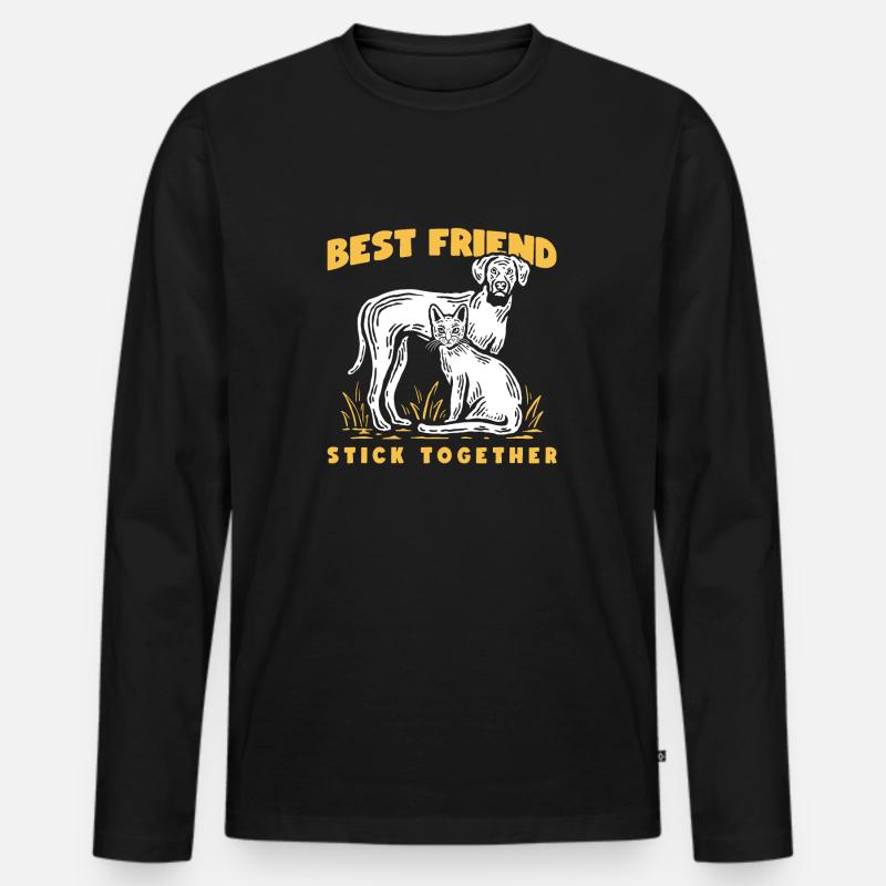 Katze und Hund - Männer Premium Bio Langarmshirt - Schwarz