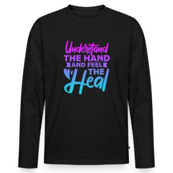 Comprendre la main et sentir la guérison - T-shirt manches longues Premium bio Homme - noir - Devant - Nico (187cm)
