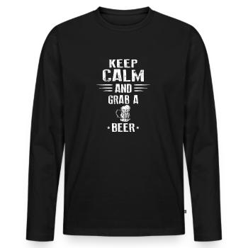 RESTEZ CALME ET PRENEZ UNE BIÈRE - T-shirt manches longues Premium bio Homme - noir - Devant - Nico (187cm)