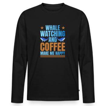 L’observation des baleines et le café me rendent heureux amoureux des baleines - T-shirt manches longues Premium bio Homme - noir - Devant - Nico (187cm)