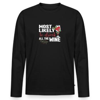 Am liebsten würde ich den ganzen Wein trinken - Männer Premium Bio Langarmshirt - Schwarz - Vorne - Nico (187cm)