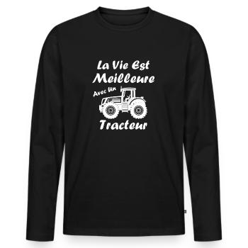 La vie est meilleure avec un tracteur - T-shirt manches longues Premium bio Homme - noir - Devant - Nico (187cm)