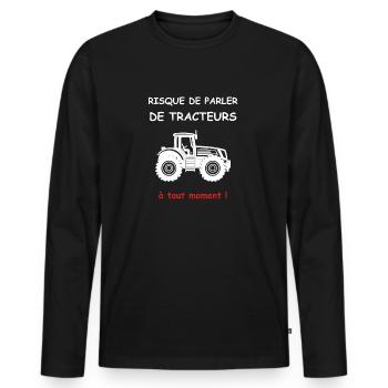 Risque de parler de tracteurs - T-shirt manches longues Premium bio Homme - noir - Devant - Nico (187cm)