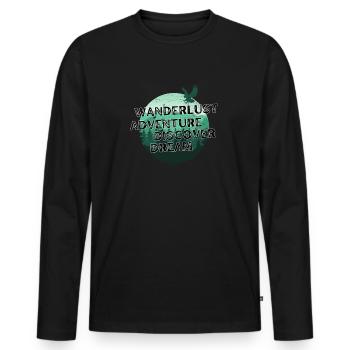 Wanderlust Adventure Explore, Dream, Discover - Männer Premium Bio Langarmshirt - Schwarz - Vorne - Nico (187cm)