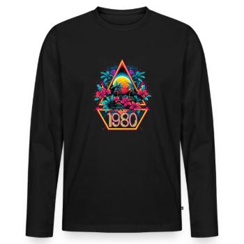 Millésime 1980 - Rétro - Anniversaire - 80s - 80's - T-shirt manches longues Premium bio Homme - noir - Devant - Nico (187cm)