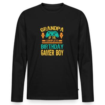 Papy De L’Anniversaire Gamer Boy Idée Cadeau - T-shirt manches longues Premium bio Homme - noir - Devant - Nico (187cm)