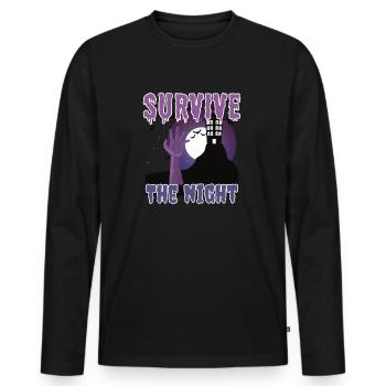 "Überlebe die Nacht", Das Erwachen der Zombies - Männer Premium Bio Langarmshirt - Schwarz - Vorne - Nico (187cm)