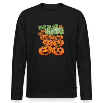 "Pumpkin Squad", Kürbis Erwachen Halloween - Männer Premium Bio Langarmshirt - Schwarz - Vorne - Nico (187cm)