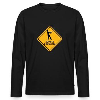 "Zombies Crossing", australisches Zombie-Panel - Männer Premium Bio Langarmshirt - Schwarz - Vorne - Nico (187cm)