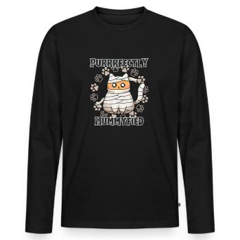 "Purrrfectly Mummyfied", cute mummy cat - Men's Premium Organic Long Sleeve Shirt - black - Front - Nico (187cm)
