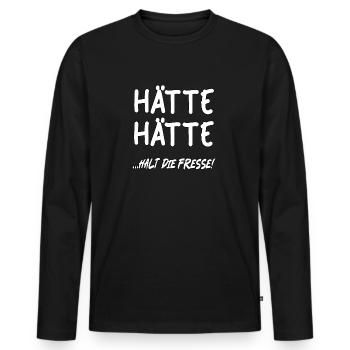 Hätte Hätte....halt die Fresse! - Männer Premium Bio Langarmshirt - Schwarz - Vorne - Nico (187cm)