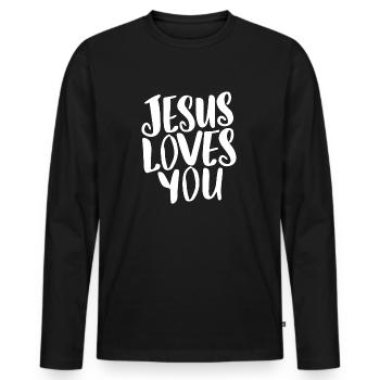 Jesus Loves You - Perfekte Geschenkidee - Männer Premium Bio Langarmshirt - Schwarz - Vorne - Nico (187cm)