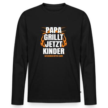 Papa Grillt Jetzt Kinder Satzzeichen Retten Leben - Männer Premium Bio Langarmshirt - Schwarz - Vorne - Nico (187cm)