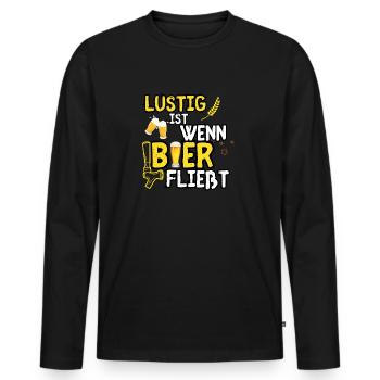 Lustig Ist Wenn Bier Fließt - Männer Premium Bio Langarmshirt - Schwarz - Vorne - Nico (187cm)