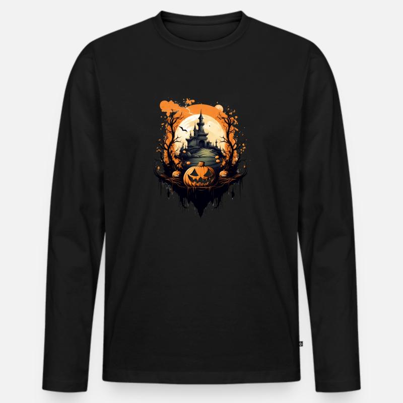 Halloween-Szene - Männer Premium Bio Langarmshirt - Schwarz