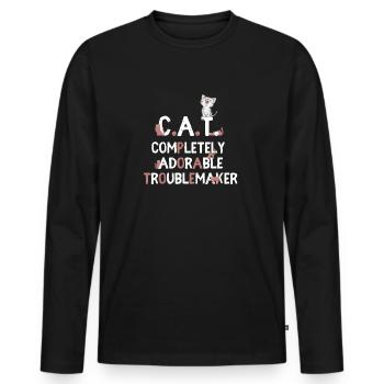 C A T Chat Complètement adorable Troublemaker - T-shirt manches longues Premium bio Homme - noir - Devant - Nico (187cm)