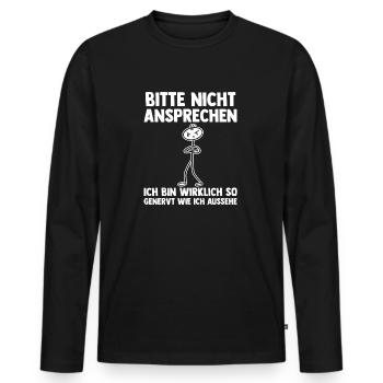 Bitte Nicht Ansprechen - Männer Premium Bio Langarmshirt - Schwarz - Vorne - Nico (187cm)