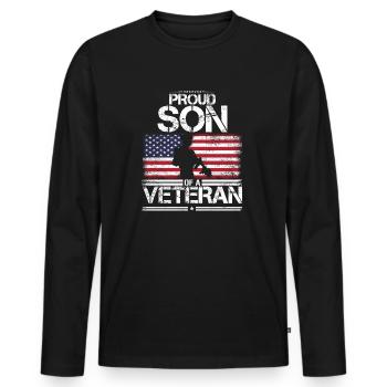 Proud Son of A Veteran USA Flag Proud Military Fam - Men's Premium Organic Long Sleeve Shirt - black - Front - Nico (187cm)