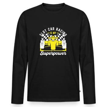 La course de voitures de circuit est mon superpouvoir Slotrace Cadeaux - T-shirt manches longues Premium bio Homme - noir - Devant - Nico (187cm)