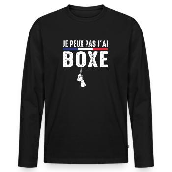 Boxe Je Peux pas j'ai boxe Boxeur boxing france - T-shirt manches longues Premium bio Homme - noir - Devant - Nico (187cm)