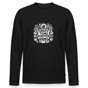 Turkey Time is Family Time - Men's Premium Organic Long Sleeve Shirt - black - Front - Nico (187cm)