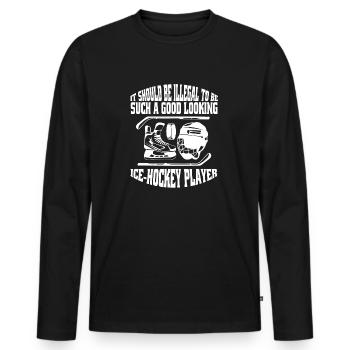 Eishockeyspieler Eishockey Eishockeyteam Hockeyfan - Männer Premium Bio Langarmshirt - Schwarz - Vorne - Nico (187cm)