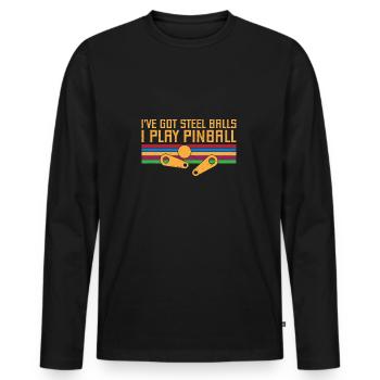 I ́ve Got Steel Balls I Play Pinballs Retro Gift - Men's Premium Organic Long Sleeve Shirt - black - Front - Nico (187cm)