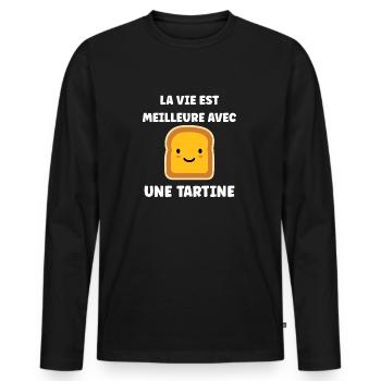 Tartine - T-shirt manches longues Premium bio Homme - noir - Devant - Nico (187cm)
