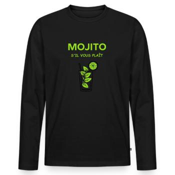 Mojito s'il vous plait - T-shirt manches longues Premium bio Homme - noir - Devant - Nico (187cm)
