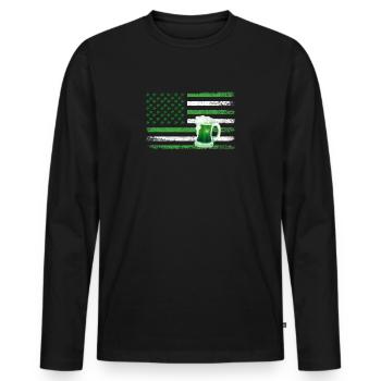 Lucky Green Clover Bier Amerikanische Flagge Happy - Männer Premium Bio Langarmshirt - Schwarz - Vorne - Nico (187cm)